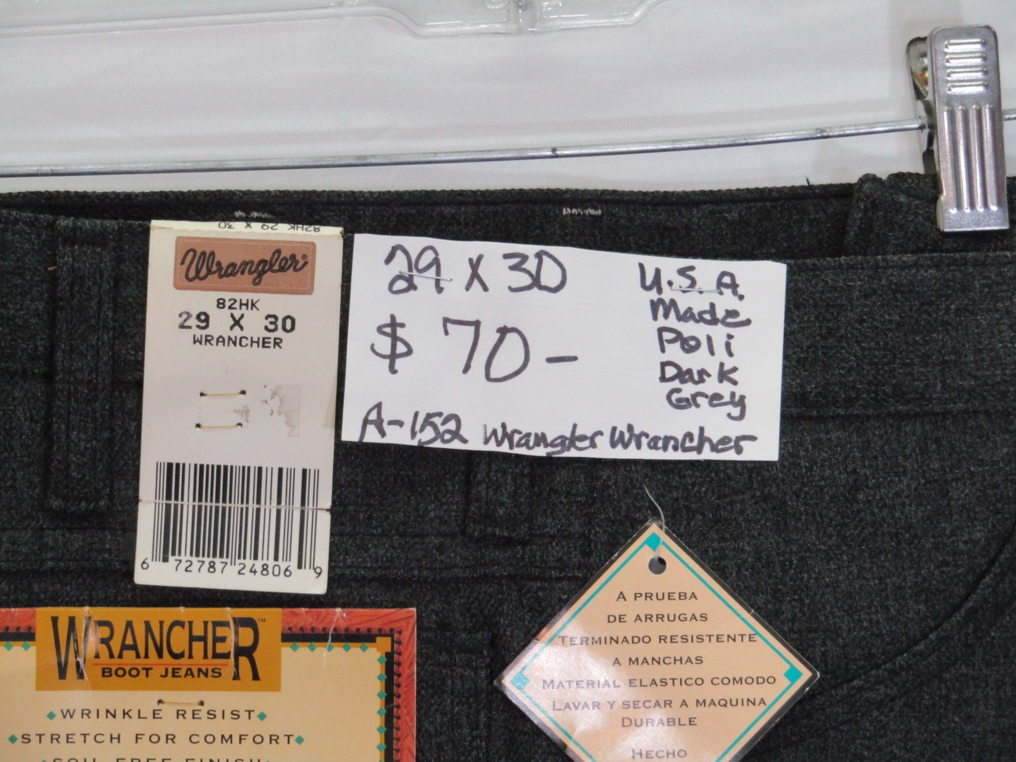 1980's Western Wear Ranchers Boot Mens Wranglers 29 x 30 Polyester Dark Grey Made in the USA
