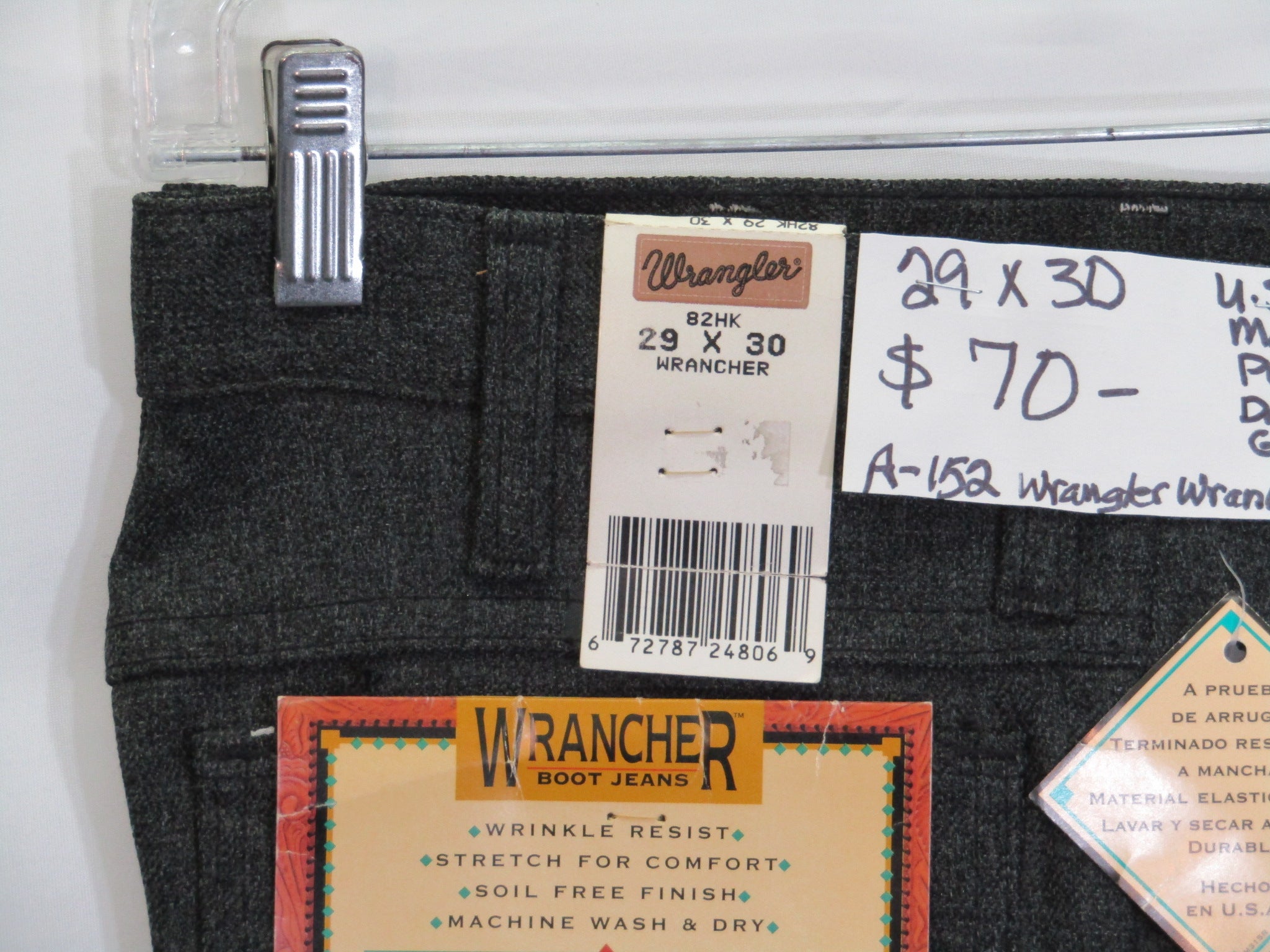 1980's Western Wear Ranchers Boot Mens Wranglers 29 x 30 Polyester Dark Grey Made in the USA