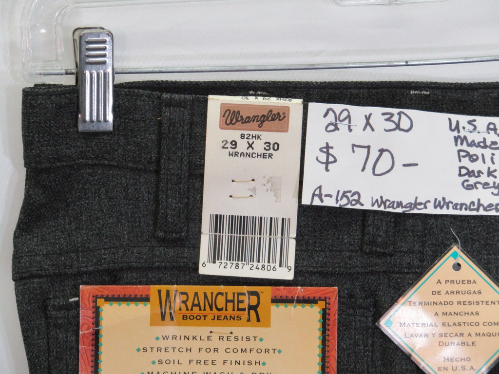 1980's Western Wear Ranchers Boot Mens Wranglers 29 x 30 Polyester Dark Grey Made in the USA