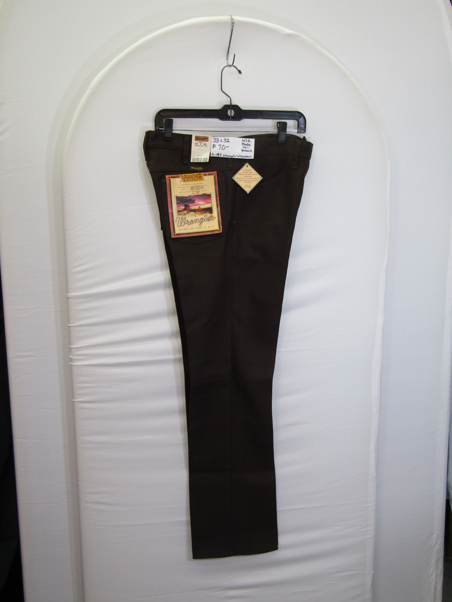 1980's Western Wear Ranchers Boot Mens Wranglers 33 x 32 Polyester Brown Made in the USA