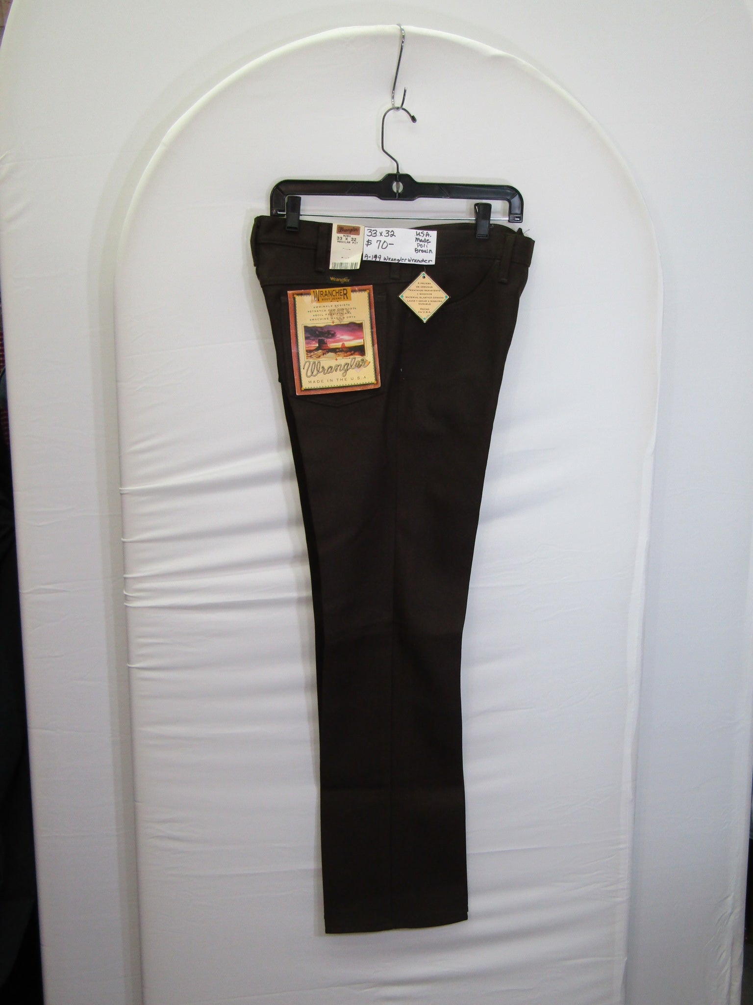 1980's Western Wear Ranchers Boot Mens Wranglers 33 x 32 Polyester Brown Made in the USA