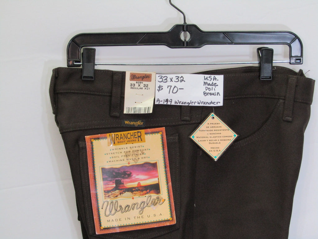1980's Western Wear Ranchers Boot Mens Wranglers 33 x 32 Polyester Brown Made in the USA