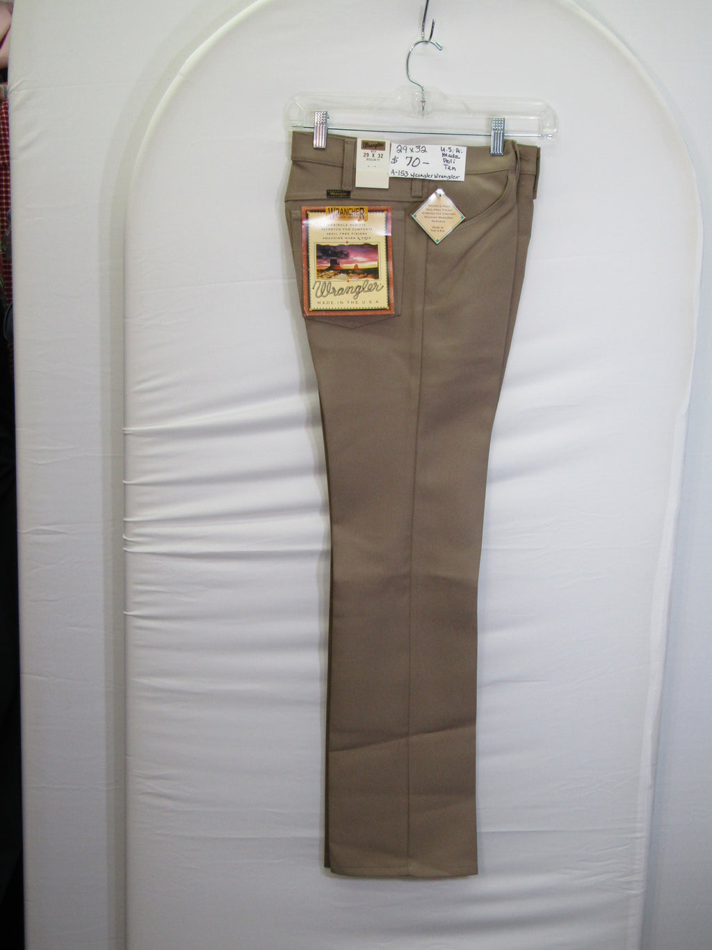 1980's Western Wear Ranchers Boot Mens Wranglers 29 x 32 Polyester Tan Made in the USA