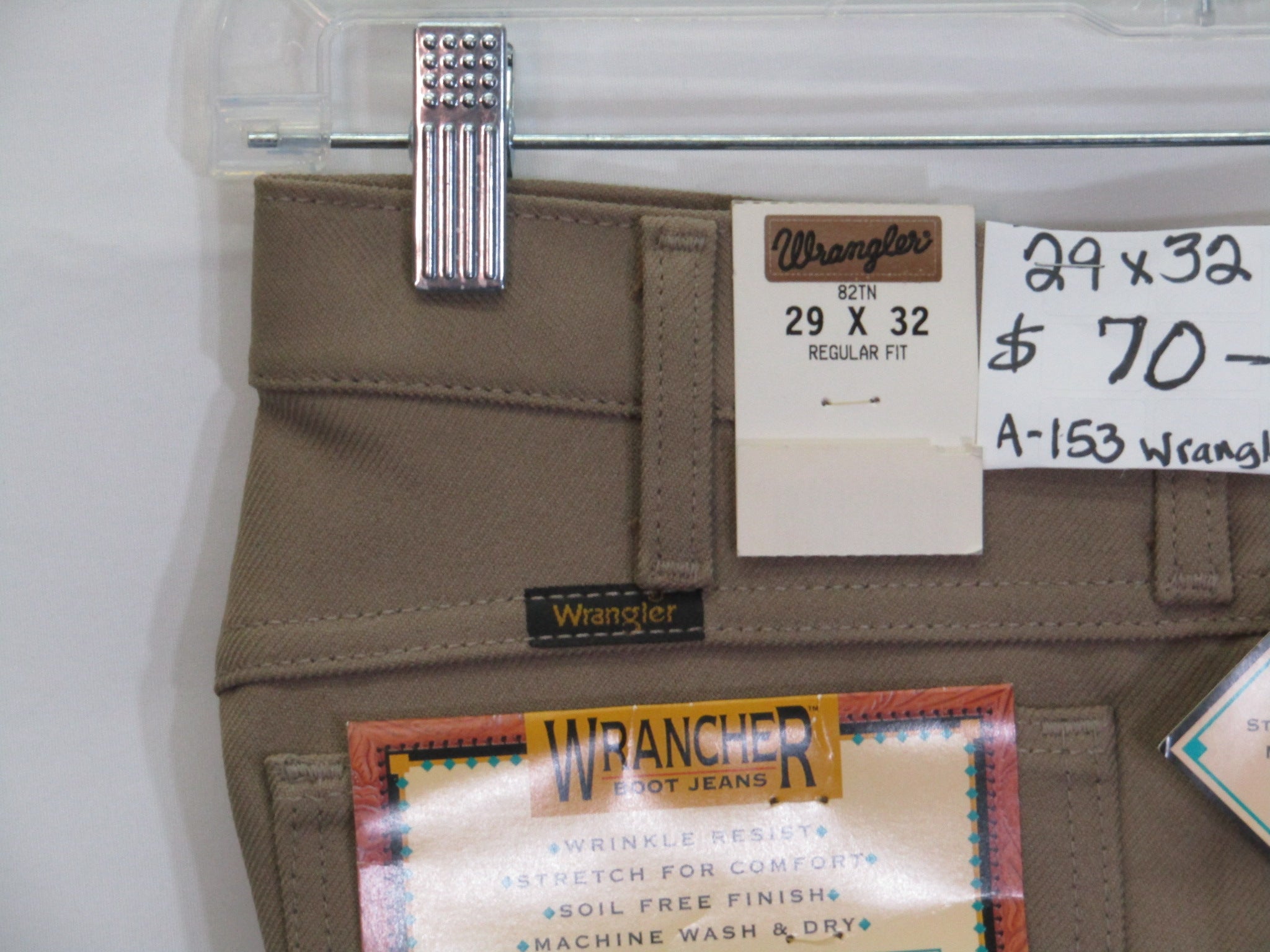 1980's Western Wear Ranchers Boot Mens Wranglers 29 x 32 Polyester Tan Made in the USA