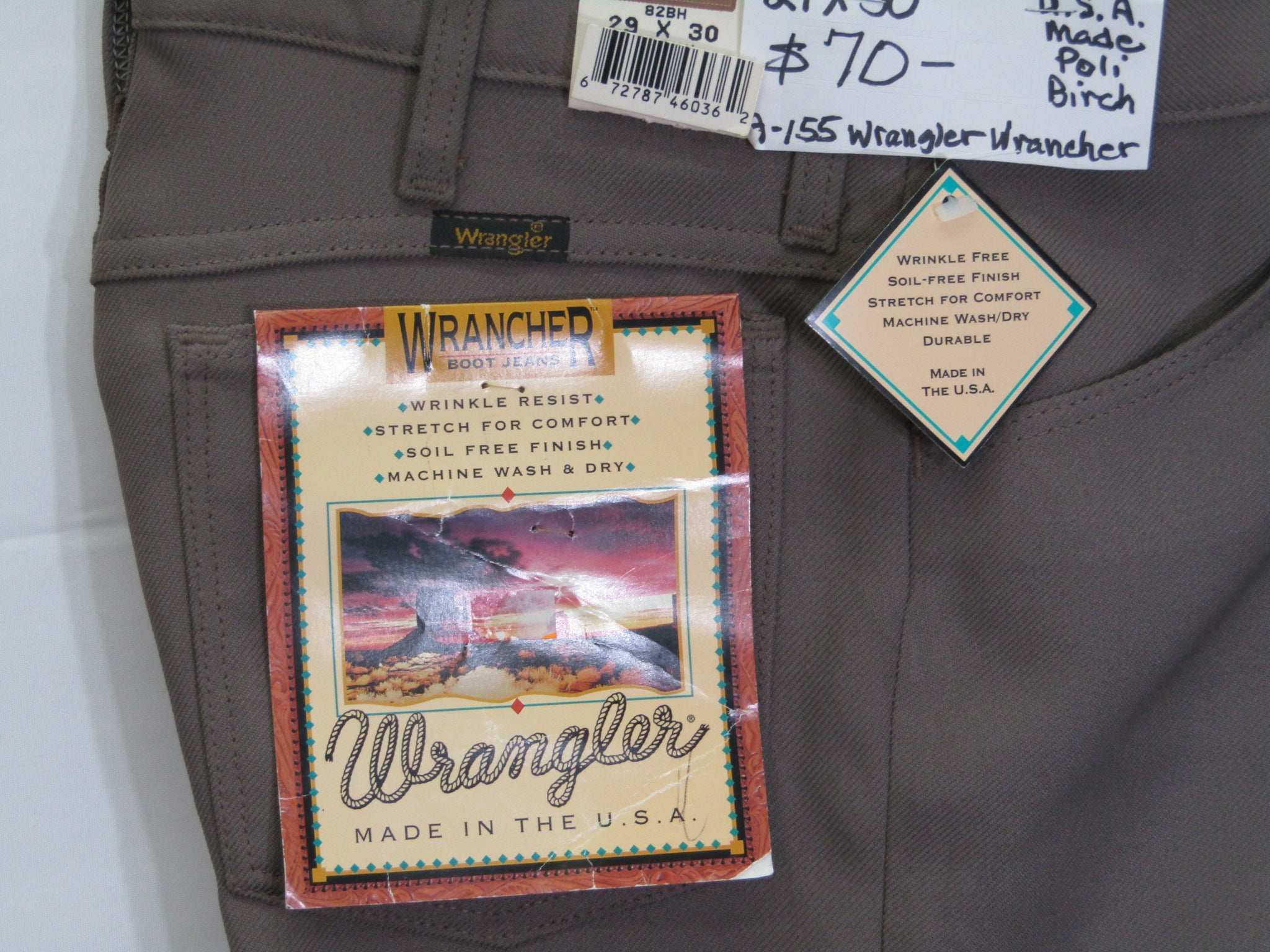 1980's Western Wear Ranchers Boot Mens Wranglers 29 x 30 Polyester Birch Made in the USA