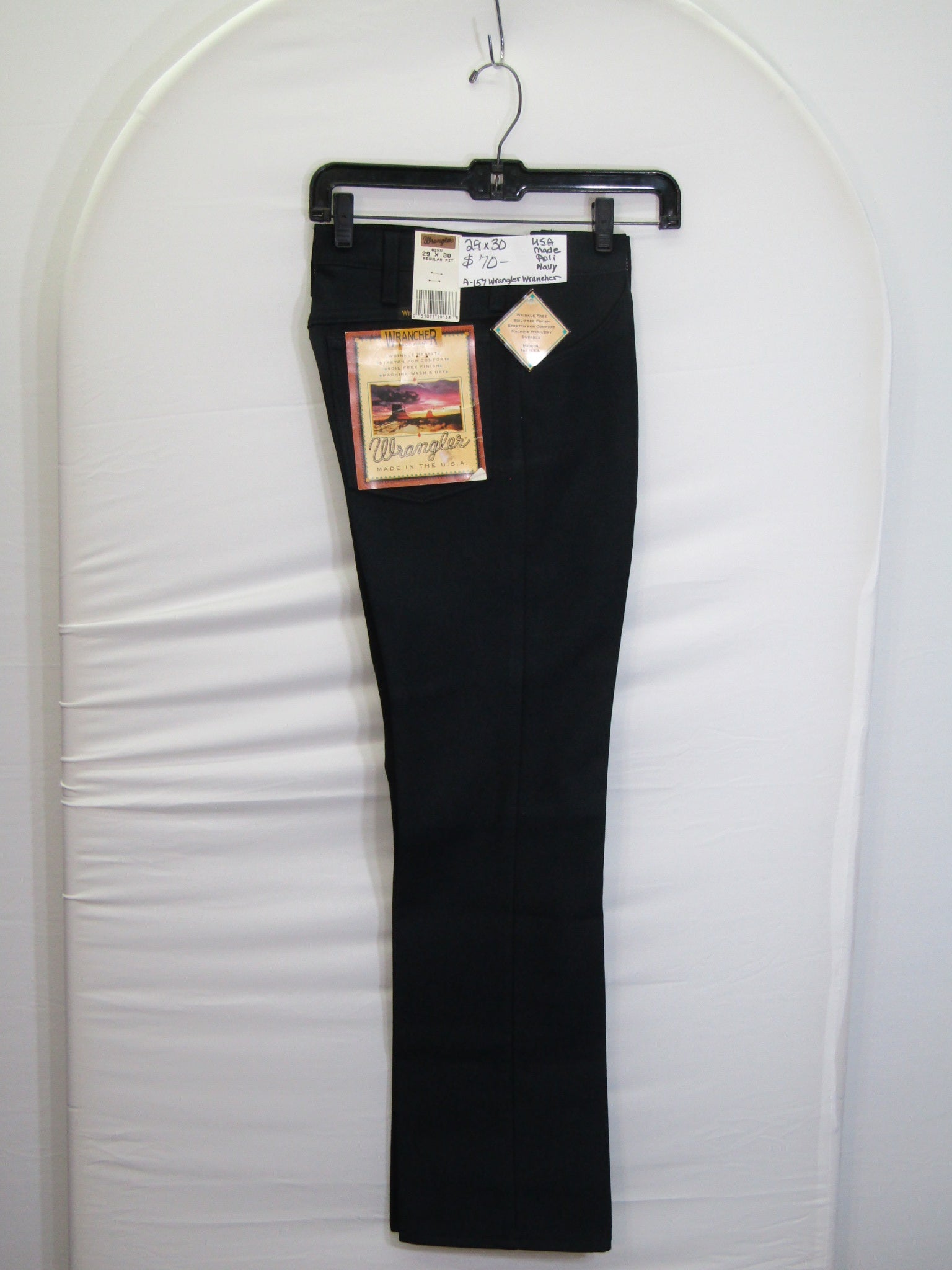 1980's Western Wear Ranchers Boot Mens Wranglers 29 x 30 Polyester Navy Made in the USA