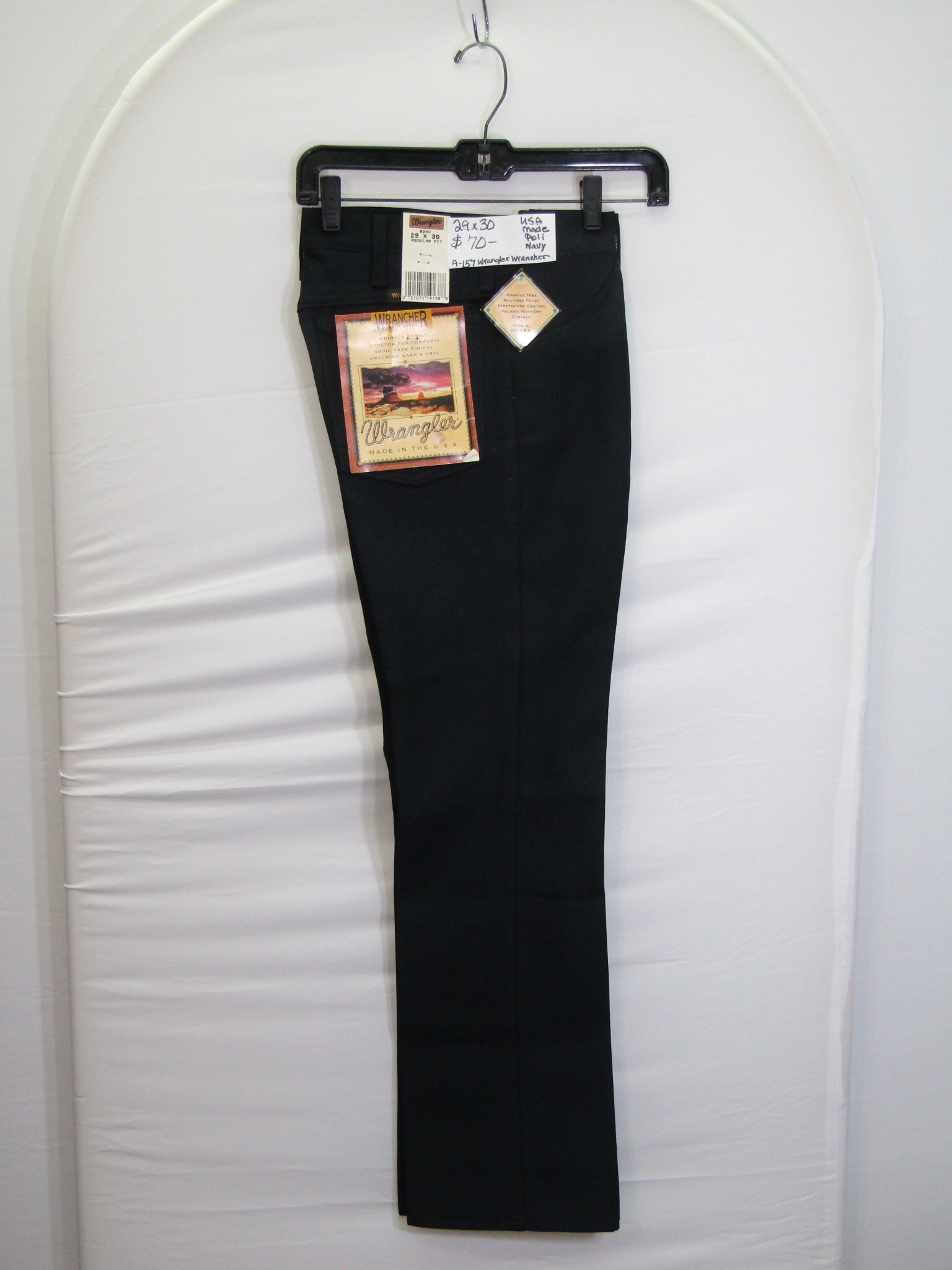 1980's Western Wear Ranchers Boot Mens Wranglers 29 x 30 Polyester Navy Made in the USA