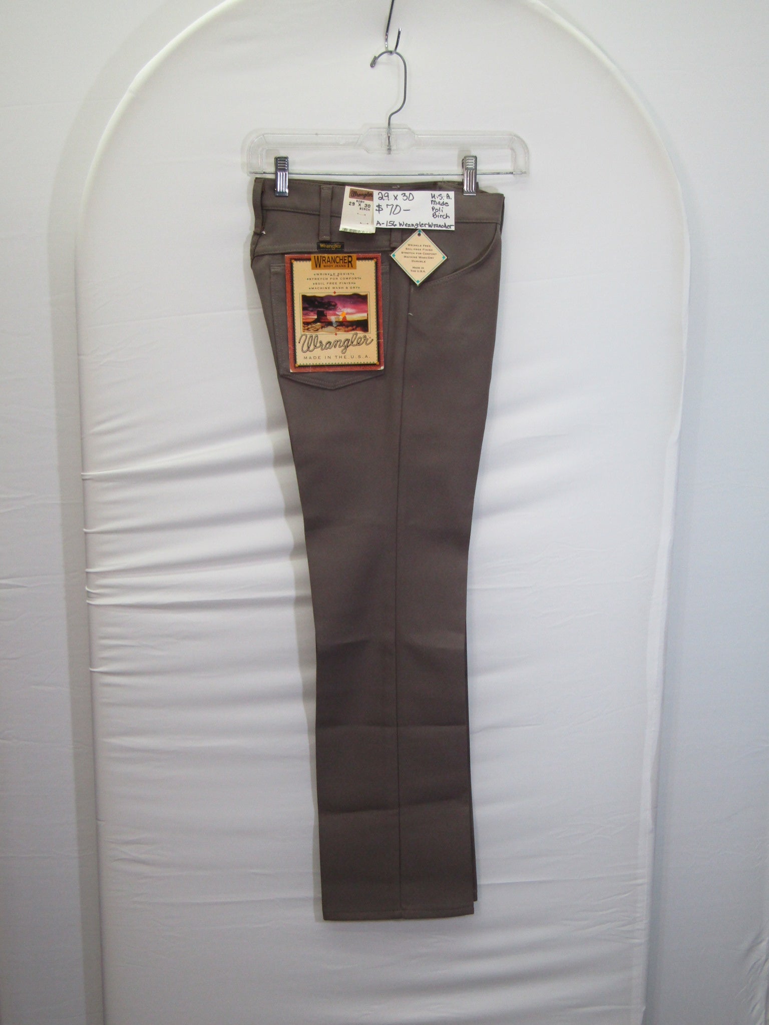 1980's Western Wear Ranchers Boot Mens Wranglers 29 x 30 Polyester Birch Made in the USA