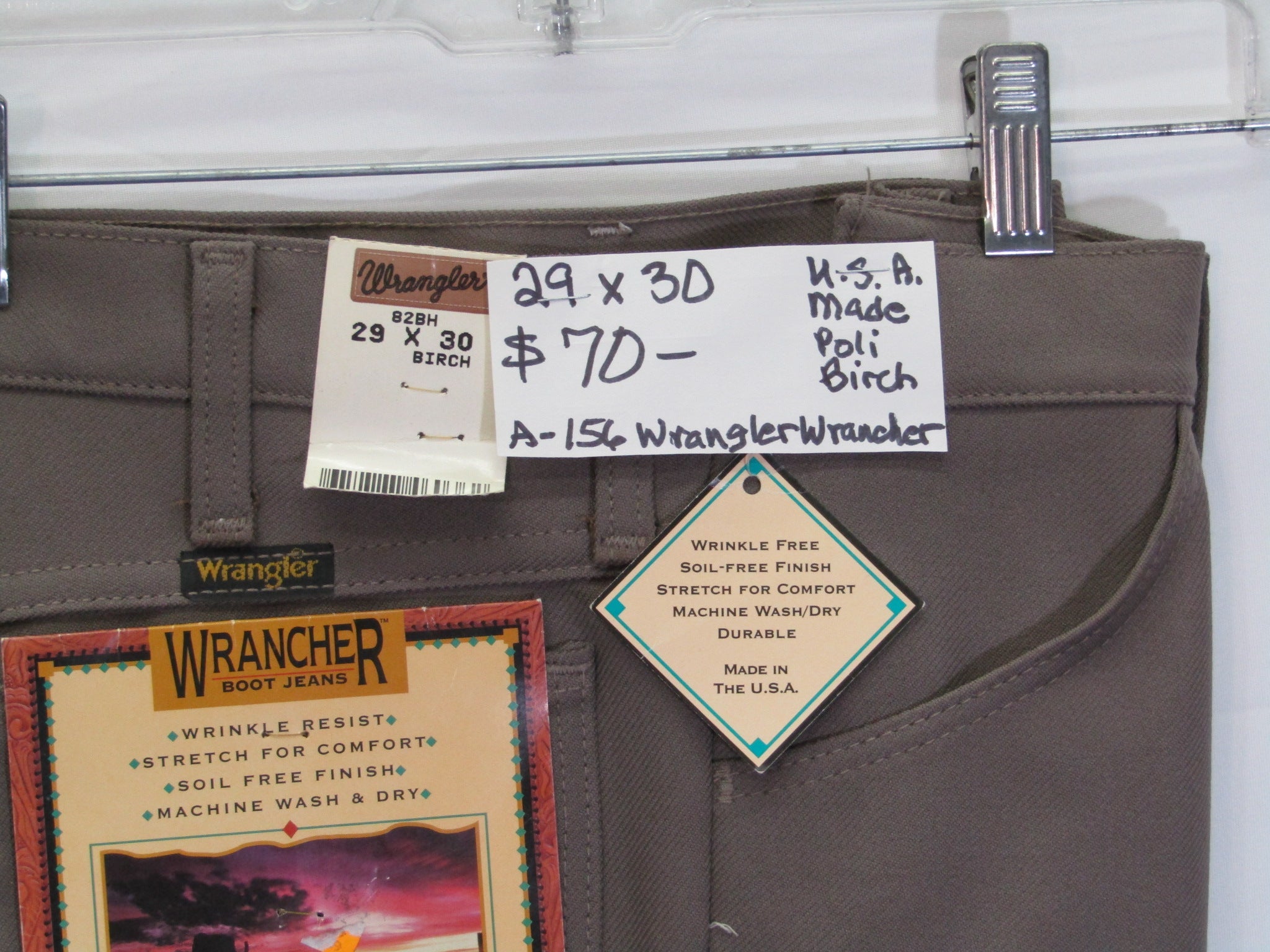 1980's Western Wear Ranchers Boot Mens Wranglers 29 x 30 Polyester Birch Made in the USA
