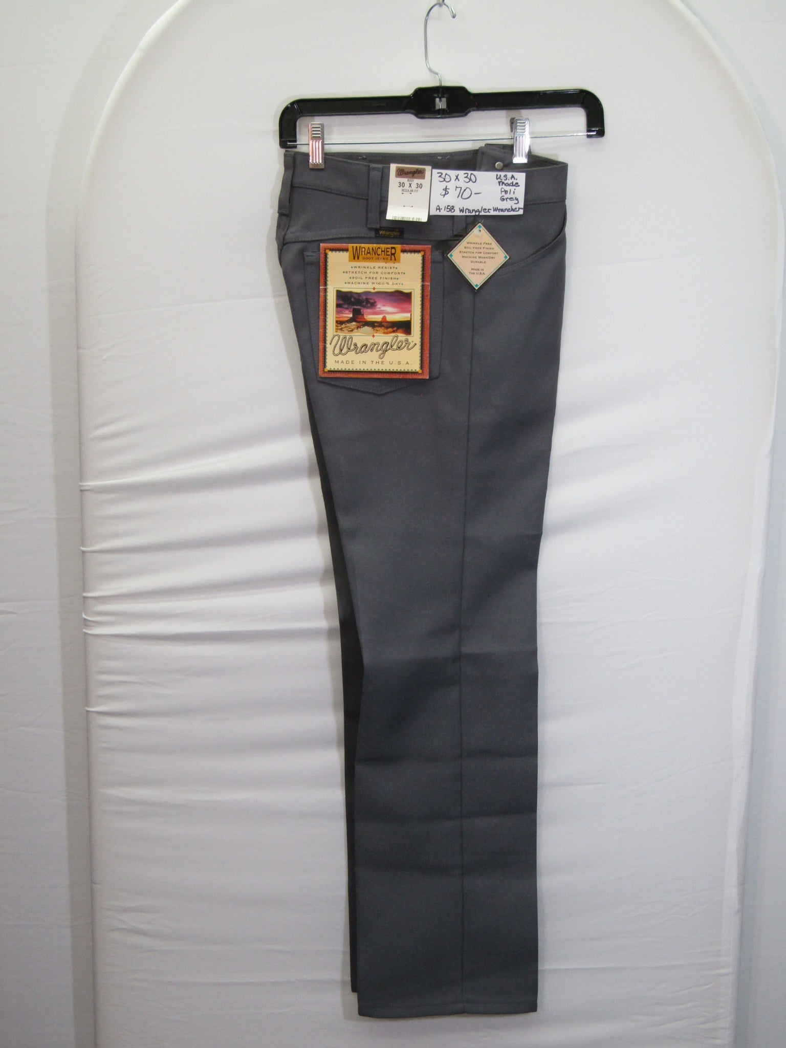 1980's Western Wear Ranchers Boot Mens Wranglers 30 x 30 Polyester Grey Made in the USA