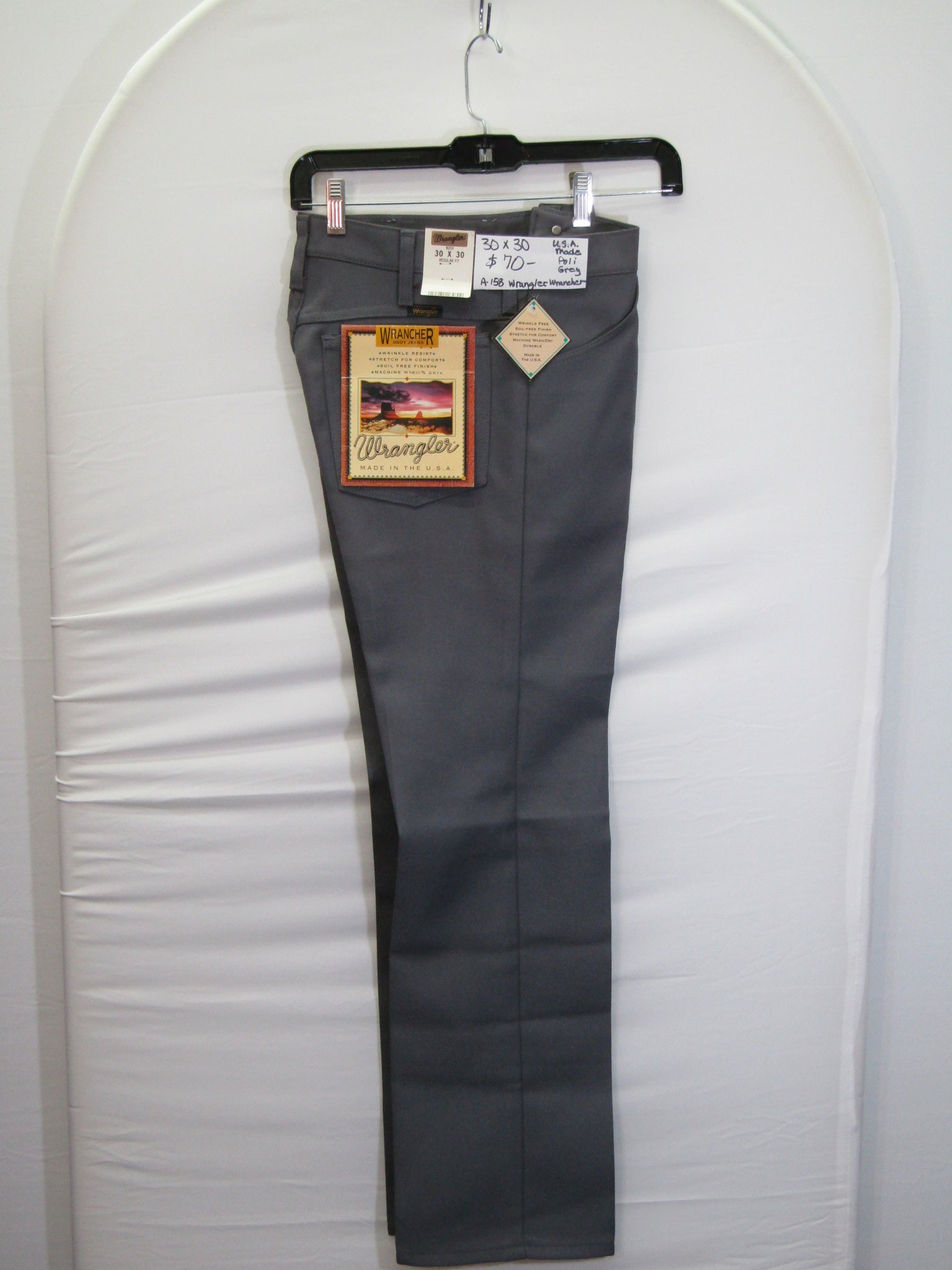 1980's Western Wear Ranchers Boot Mens Wranglers 30 x 30 Polyester Grey Made in the USA